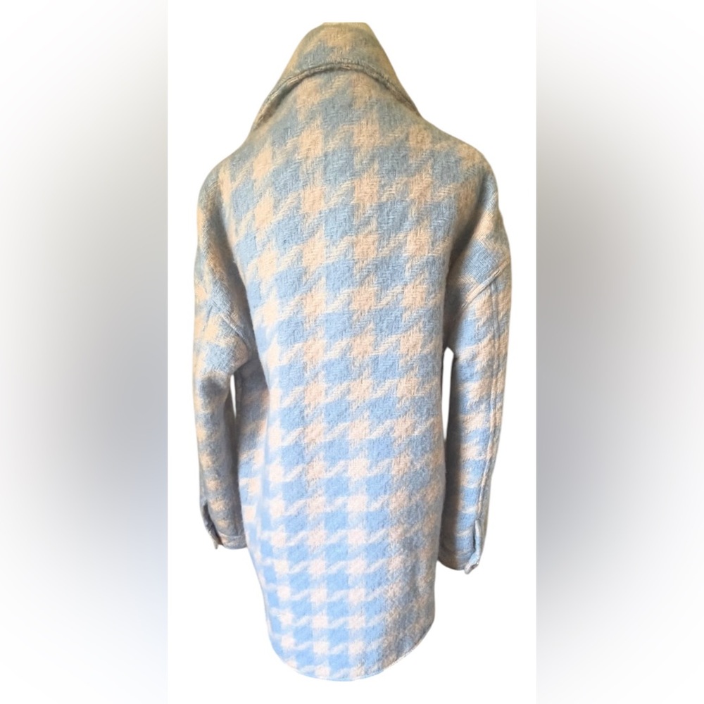 Missguided Blue Pink Houndstooth Shacket Pearl Button Oversized Coat Small View 3